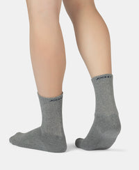 Compact Cotton Terry Crew Length Socks With StayFresh Treatment - Navy, Grey Melange & Stellar (Pack of 3)