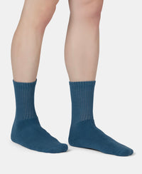 Compact Cotton Terry Crew Length Socks With StayFresh Treatment - Navy, Grey Melange & Stellar (Pack of 3)