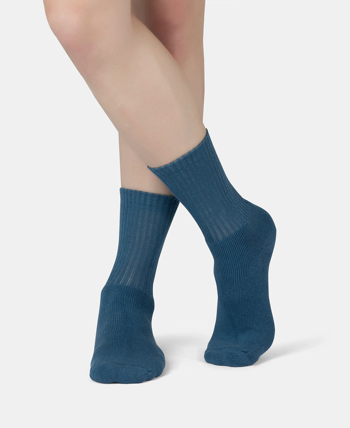 Compact Cotton Terry Crew Length Socks With StayFresh Treatment - Navy, Grey Melange & Stellar (Pack of 3)