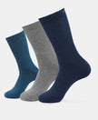 Compact Cotton Terry Crew Length Socks With StayFresh Treatment - Navy, Grey Melange & Stellar (Pack of 3)