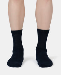 Compact Cotton Terry Crew Length Socks With StayFresh Treatment - Navy, Grey Melange & Stellar (Pack of 3)