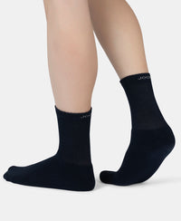 Compact Cotton Terry Crew Length Socks With StayFresh Treatment - Navy, Grey Melange & Stellar (Pack of 3)