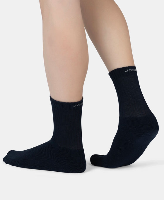 Compact Cotton Terry Crew Length Socks With StayFresh Treatment - Navy, Grey Melange & Stellar (Pack of 3)