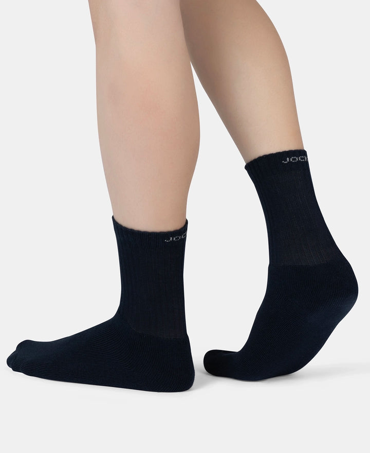 Compact Cotton Terry Crew Length Socks With StayFresh Treatment - Navy, Grey Melange & Stellar (Pack of 3)