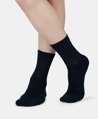 Compact Cotton Terry Crew Length Socks With StayFresh Treatment - Navy, Grey Melange & Stellar (Pack of 3)