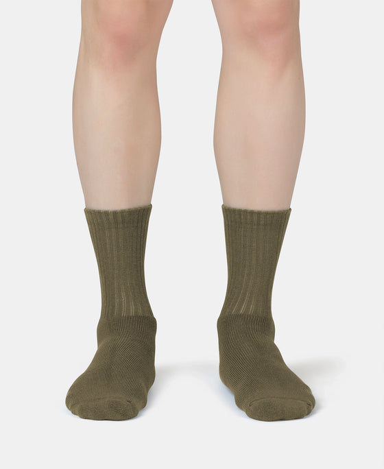 Compact Cotton Terry Crew Length Socks With StayFresh Treatment - Olive