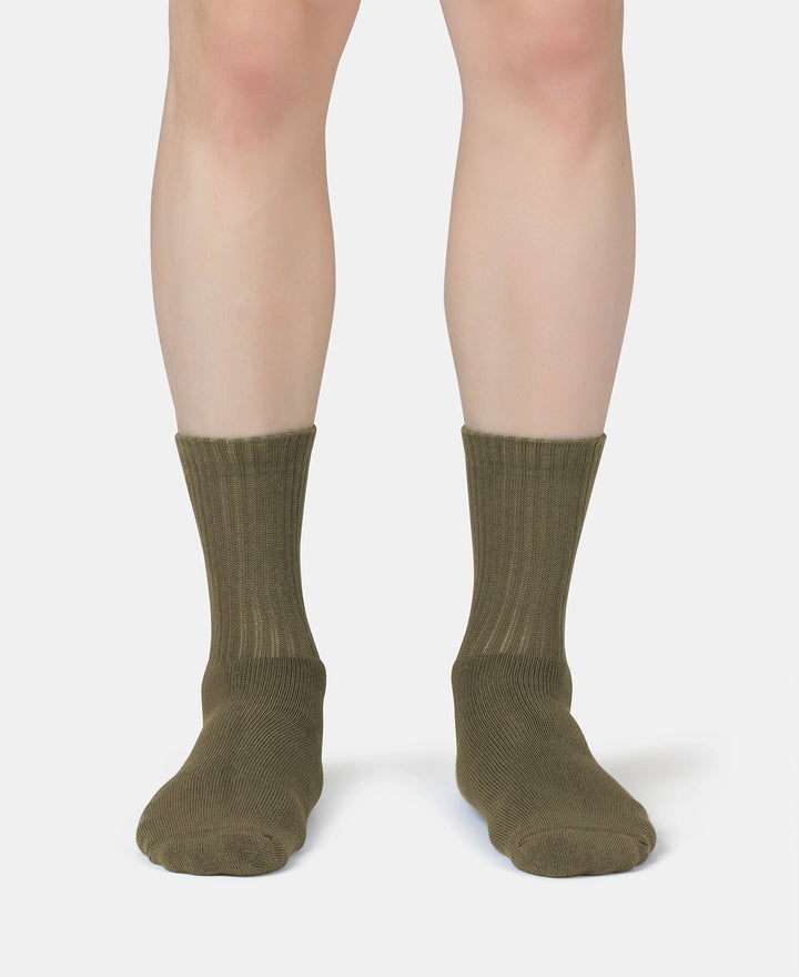 Compact Cotton Terry Crew Length Socks With StayFresh Treatment - Olive