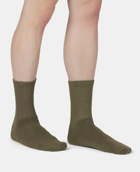 Compact Cotton Terry Crew Length Socks With StayFresh Treatment - Olive