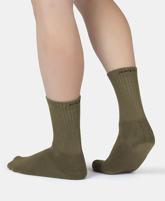 Compact Cotton Terry Crew Length Socks With StayFresh Treatment - Olive