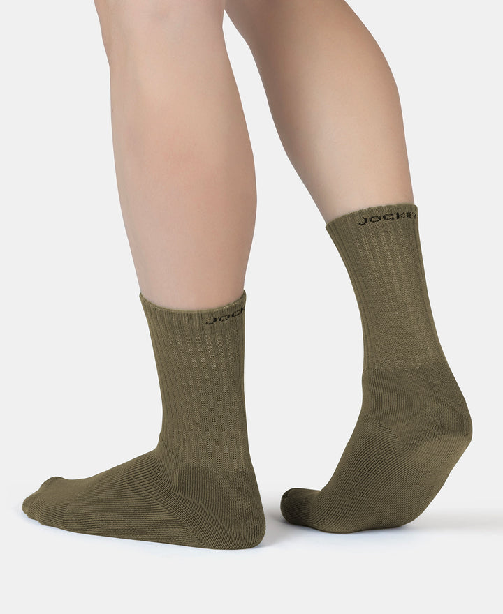 Compact Cotton Terry Crew Length Socks With StayFresh Treatment - Olive