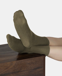 Compact Cotton Terry Crew Length Socks With StayFresh Treatment - Olive