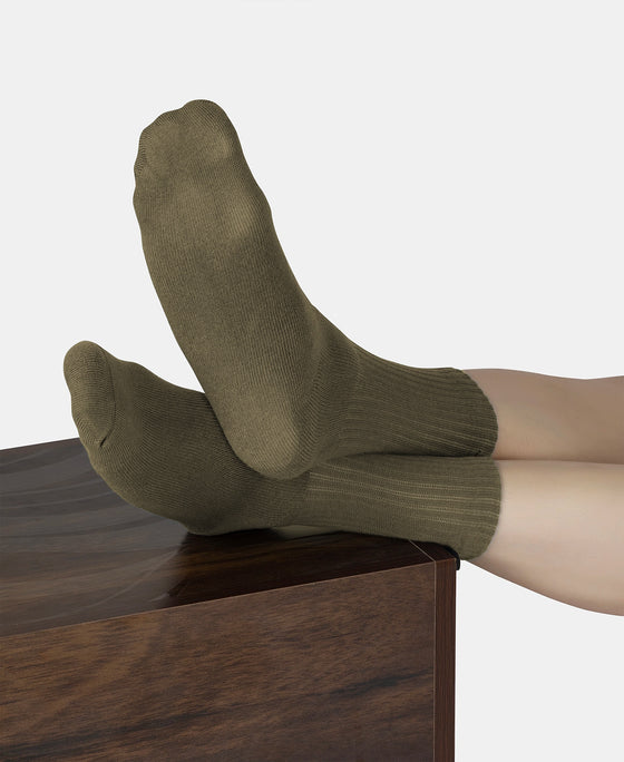 Compact Cotton Terry Crew Length Socks With StayFresh Treatment - Olive