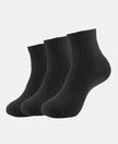 Compact Cotton Terry Ankle Length Socks With StayFresh Treatment - Black (Pack of 3)