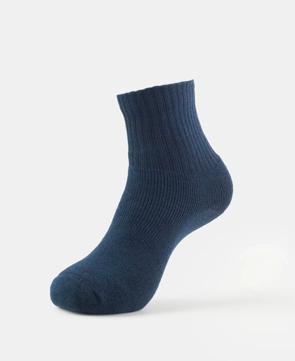 Compact Cotton Terry Ankle Length Socks With StayFresh Treatment - Navy