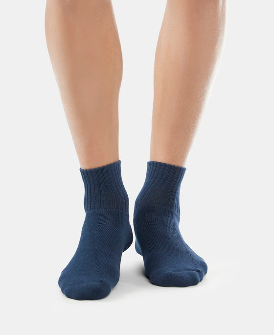 Compact Cotton Terry Ankle Length Socks With StayFresh Treatment - Navy
