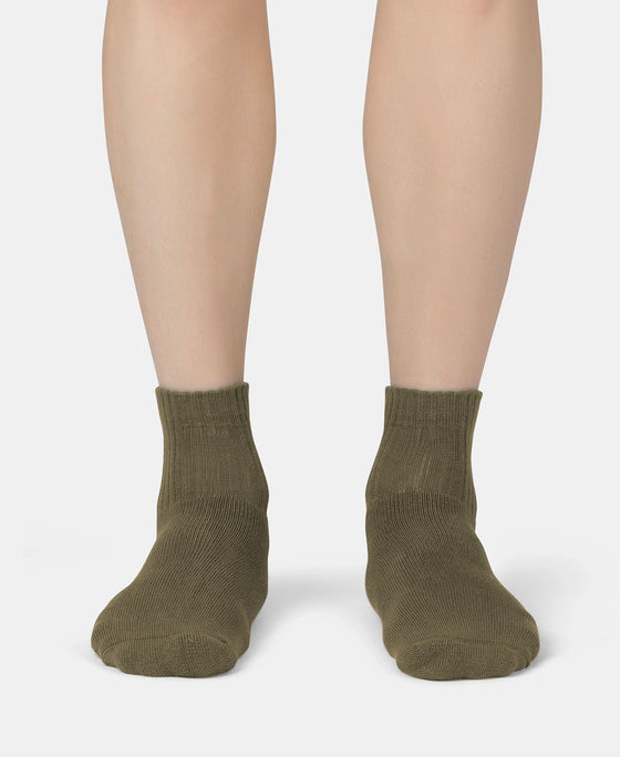 Compact Cotton Terry Ankle Length Socks With StayFresh Treatment - Olive
