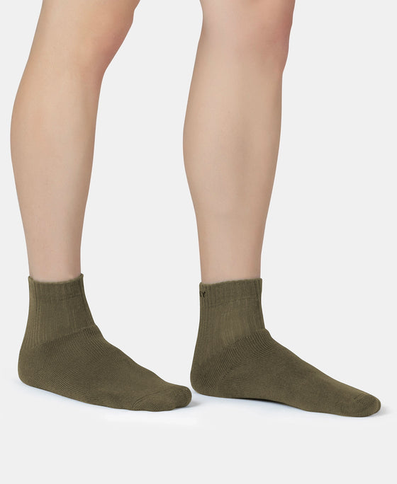 Compact Cotton Terry Ankle Length Socks With StayFresh Treatment - Olive