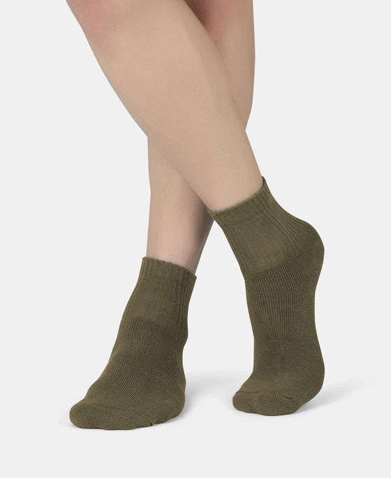 Compact Cotton Terry Ankle Length Socks With StayFresh Treatment - Olive
