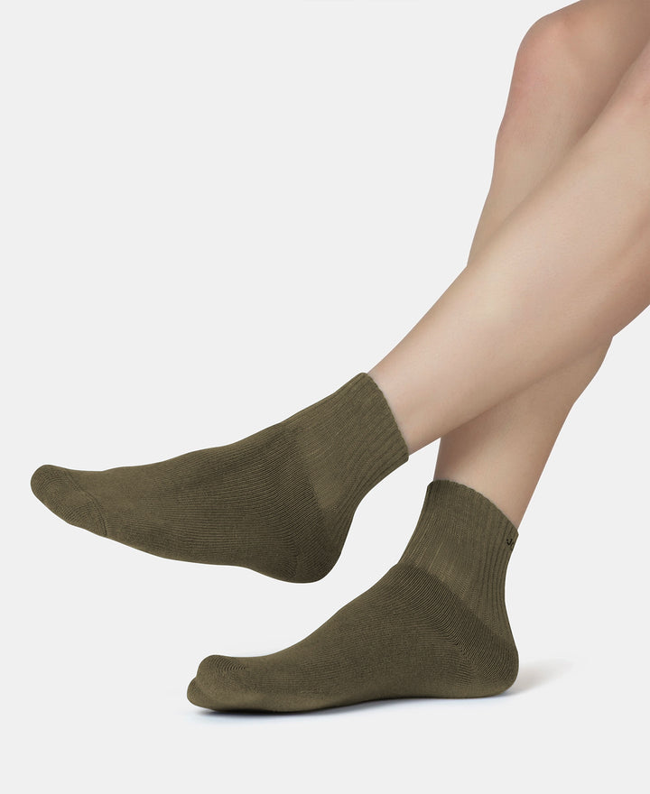 Compact Cotton Terry Ankle Length Socks With StayFresh Treatment - Olive