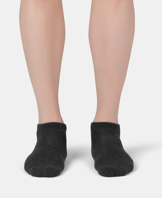 Compact Cotton Terry Low Show Socks with StayFresh Treatment - Black, Mid Grey & Charcoal Melange (Pack of 3)