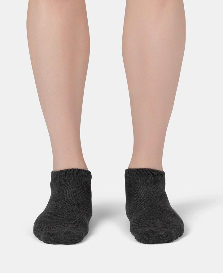 Compact Cotton Terry Low Show Socks with StayFresh Treatment - Black, Mid Grey & Charcoal Melange (Pack of 3)