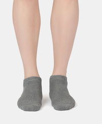 Compact Cotton Terry Low Show Socks with StayFresh Treatment - Black, Mid Grey & Charcoal Melange (Pack of 3)