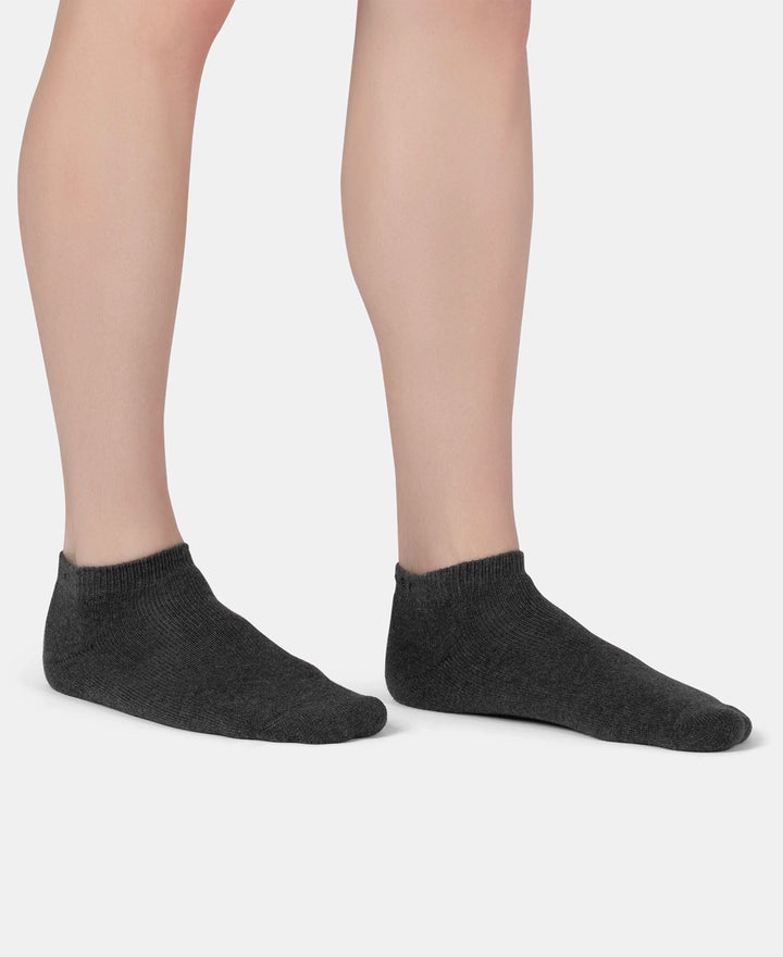 Compact Cotton Terry Low Show Socks with StayFresh Treatment - Black, Mid Grey & Charcoal Melange (Pack of 3)