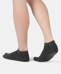 Compact Cotton Terry Low Show Socks with StayFresh Treatment - Black, Mid Grey & Charcoal Melange (Pack of 3)