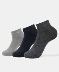 Compact Cotton Terry Low Show Socks with StayFresh Treatment - Black, Mid Grey & Charcoal Melange (Pack of 3)