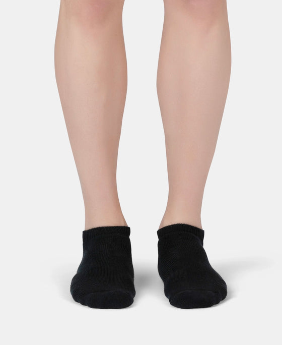 Compact Cotton Terry Low Show Socks with StayFresh Treatment - Black, Mid Grey & Charcoal Melange (Pack of 3)