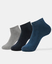 Compact Cotton Terry Low Show Socks with StayFresh Treatment - Black, Mid Grey Melange & Navy (Pack of 3)
