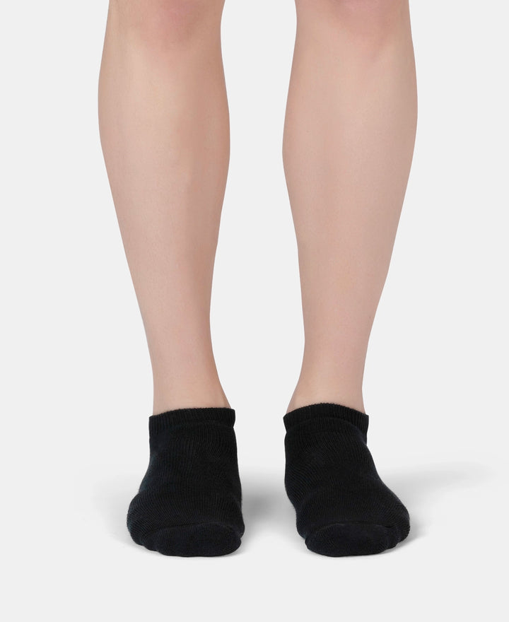 Compact Cotton Terry Low Show Socks with StayFresh Treatment - Black, Mid Grey Melange & Navy (Pack of 3)