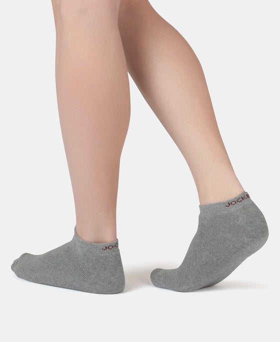 Compact Cotton Terry Low Show Socks with StayFresh Treatment - Black, Mid Grey Melange & Navy (Pack of 3)