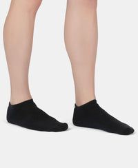 Compact Cotton Terry Low Show Socks with StayFresh Treatment - Black, Mid Grey Melange & Navy (Pack of 3)