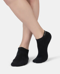 Compact Cotton Terry Low Show Socks with StayFresh Treatment - Black, Mid Grey Melange & Navy (Pack of 3)