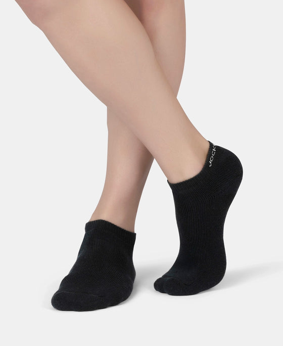 Compact Cotton Terry Low Show Socks with StayFresh Treatment - Black, Mid Grey Melange & Navy (Pack of 3)