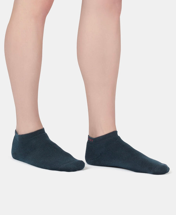 Compact Cotton Terry Low Show Socks with StayFresh Treatment - Black, Mid Grey Melange & Navy (Pack of 3)