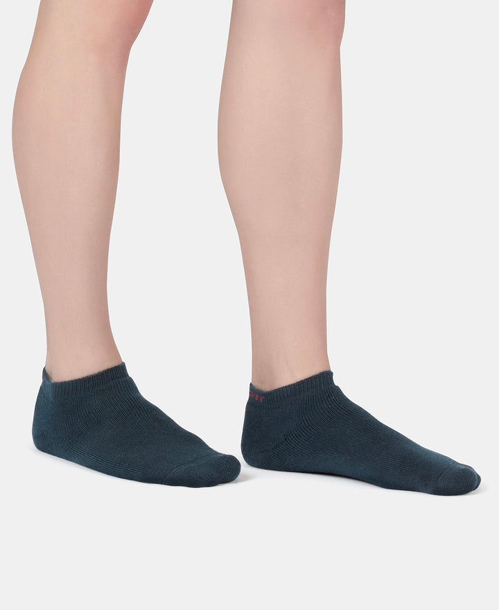 Compact Cotton Terry Low Show Socks with StayFresh Treatment - Black, Mid Grey Melange & Navy (Pack of 3)