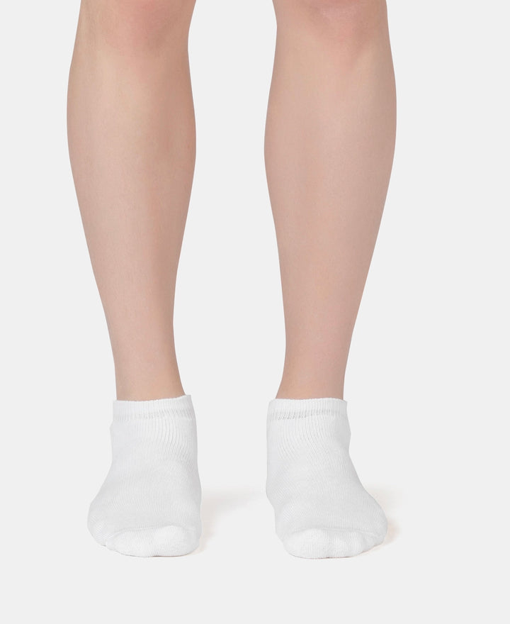 Compact Cotton Terry Low Show Socks with StayFresh Treatment - White, Mid Grey Melange & Stellar (Pack of 3)