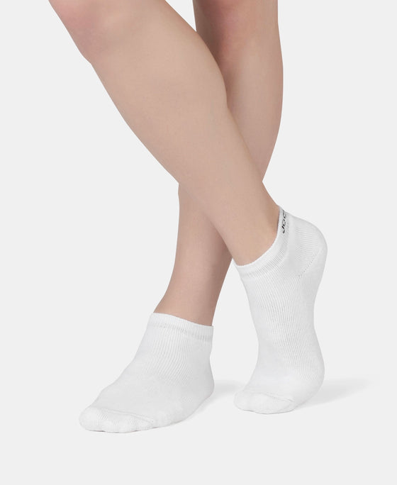 Compact Cotton Terry Low Show Socks with StayFresh Treatment - White, Mid Grey Melange & Stellar (Pack of 3)
