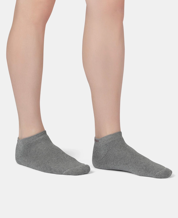 Compact Cotton Terry Low Show Socks with StayFresh Treatment - White, Mid Grey Melange & Stellar (Pack of 3)