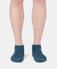 Compact Cotton Terry Low Show Socks with StayFresh Treatment - White, Mid Grey Melange & Stellar (Pack of 3)