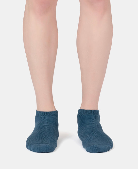 Compact Cotton Terry Low Show Socks with StayFresh Treatment - White, Mid Grey Melange & Stellar (Pack of 3)