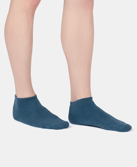 Compact Cotton Terry Low Show Socks with StayFresh Treatment - White, Mid Grey Melange & Stellar (Pack of 3)