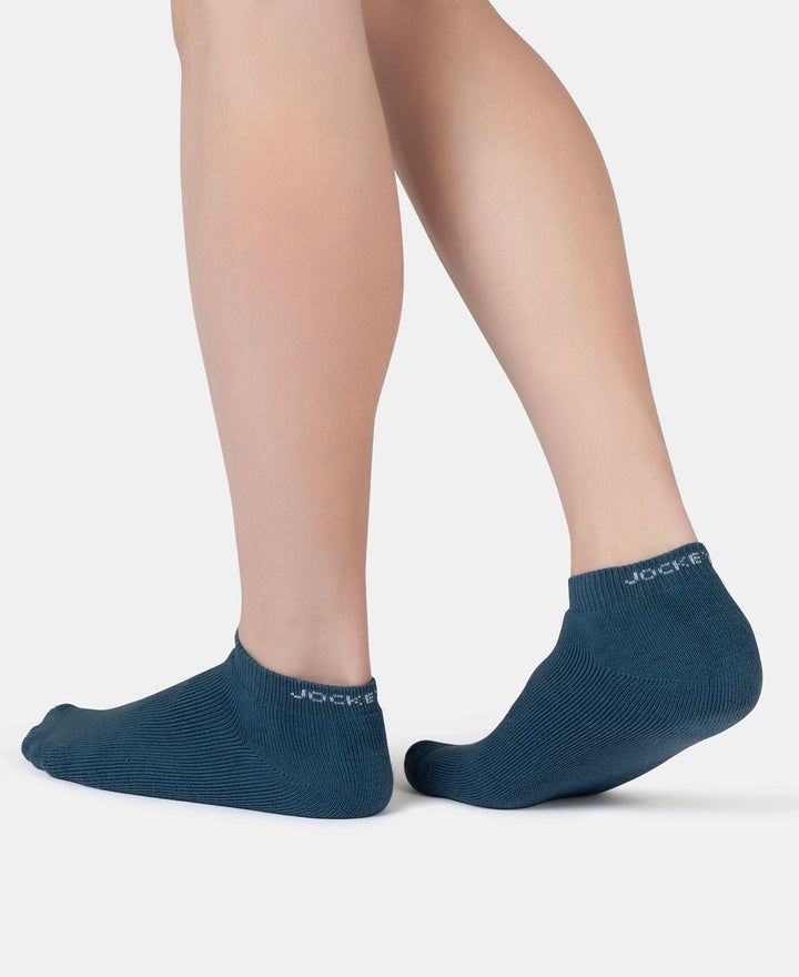 Compact Cotton Terry Low Show Socks with StayFresh Treatment - White, Mid Grey Melange & Stellar (Pack of 3)