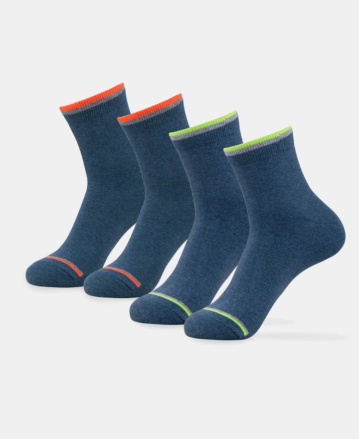 Compact Cotton Elastane Stretch Ankle Length Socks With StayFresh Treatment - Denim Melange (Pack of 2)