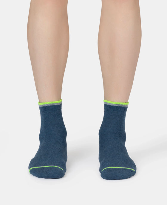 Compact Cotton Elastane Stretch Ankle Length Socks With StayFresh Treatment - Denim Melange (Pack of 2)