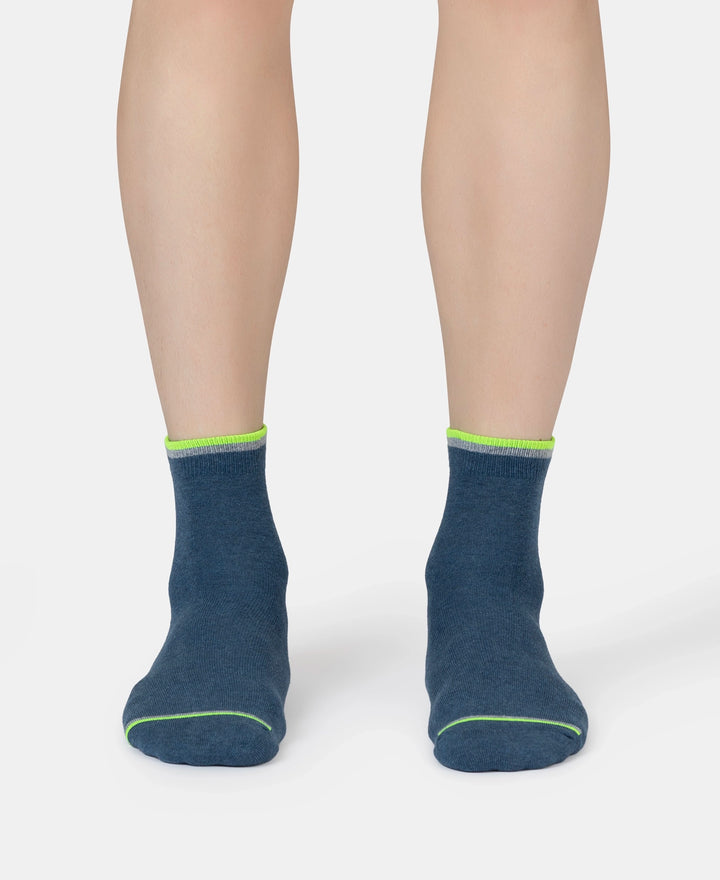 Compact Cotton Elastane Stretch Ankle Length Socks With StayFresh Treatment - Denim Melange (Pack of 2)