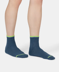 Compact Cotton Elastane Stretch Ankle Length Socks With StayFresh Treatment - Denim Melange (Pack of 2)