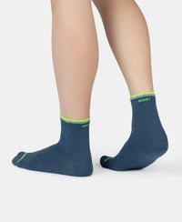 Compact Cotton Elastane Stretch Ankle Length Socks With StayFresh Treatment - Denim Melange (Pack of 2)